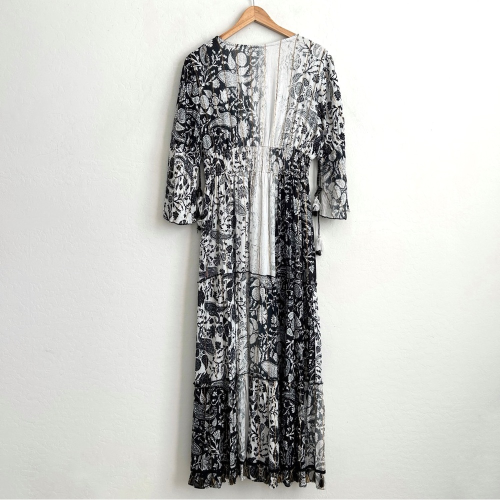 Anthropologie/Me 2 Magic Dress XL Maxi Tiered Flare Sleeve Paisley Black White - Picture 7 of 11